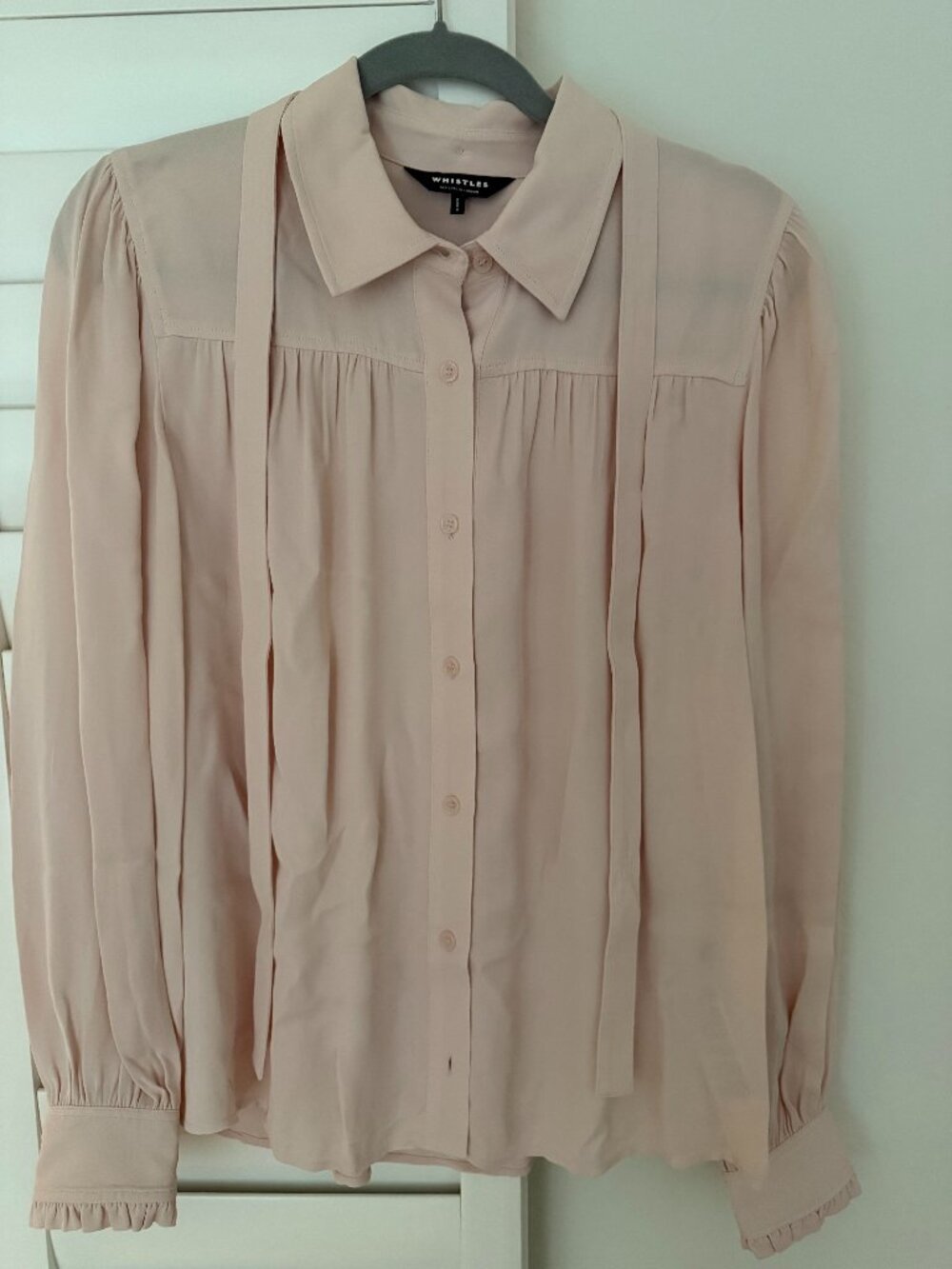 Whistles London Pale Pink Tie Detail Crepe Blouse